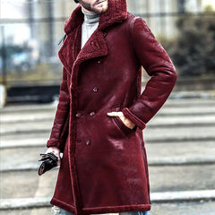 Stylish Double-Breasted Long Coat With Detachable Fur Collar For Men