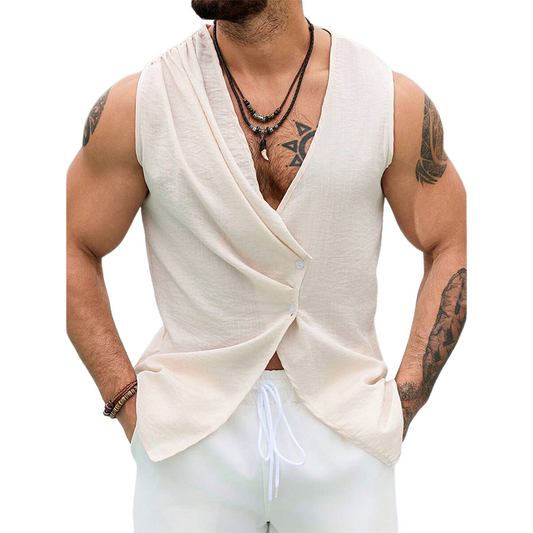 Men's Fashionable V-Neck Solid Color Tank Top MTA3153C4X