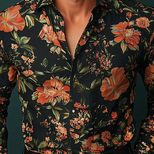 Men's Vintage Western Print Long Sleeve Shirt MTA2801C5P