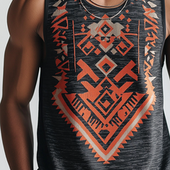 Men's Retro Casual Ethnic Style Printed Round Neck Tank Top MTA0217D4TO