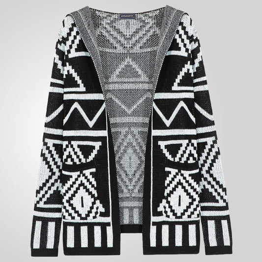 Stylish Geometric Patterned Knit Cardigan For Men - Perfect For Casual And Fashionable Looks