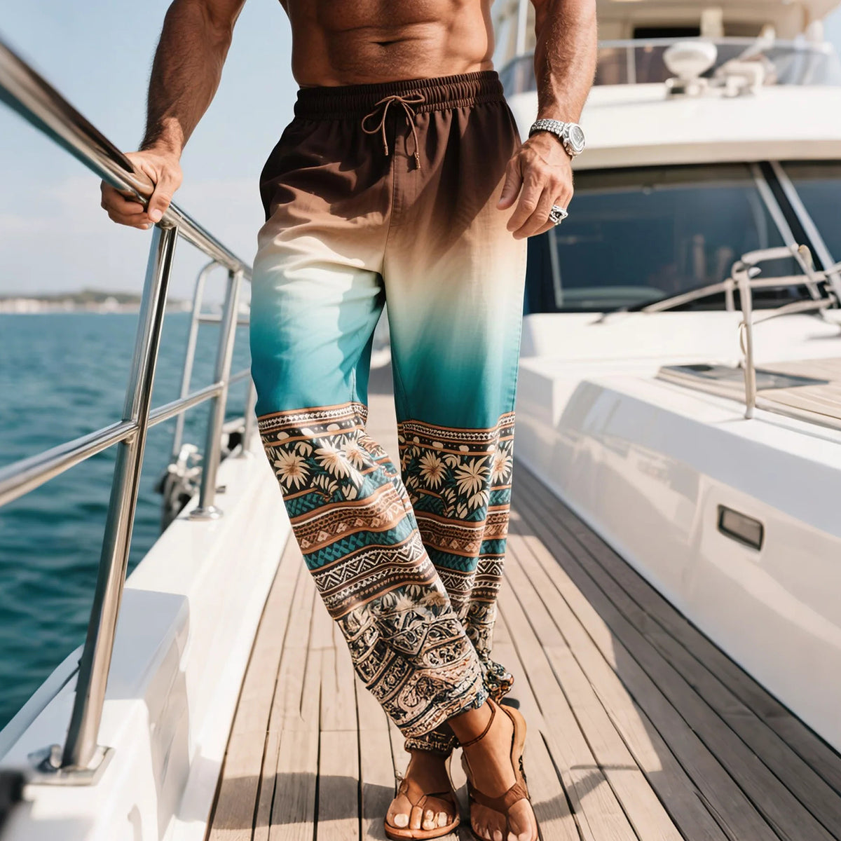 Gradient Beach Joggers with Tropical Print - Perfect for Summer Vacations