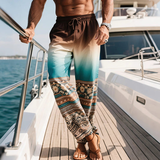 Gradient Beach Joggers with Tropical Print - Perfect for Summer Vacations