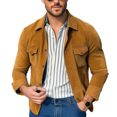 Men's Spring And Autumn Basic Khaki Suede Shirt MTA0101D0U