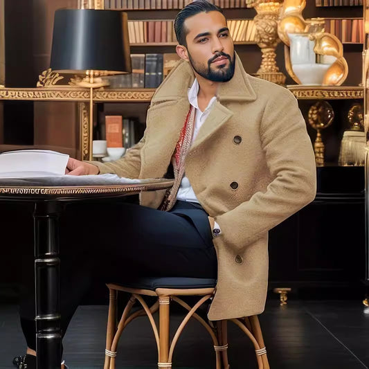 Classic Double-Breasted Pea Coat for Men - Perfect for Winter Outdoors
