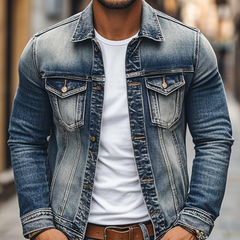 Men's Vintage Denim Heavy Wash Lapel Single Breasted Slim Fit Jacket MTA0222D8M