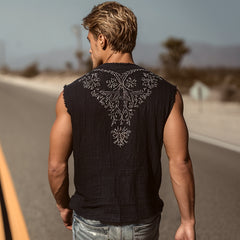 Stylish Black Sleeveless Vest with Intricate Embroidery