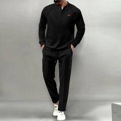 Men's Casual Henley Tracksuit Set - Perfect For Comfort And Style