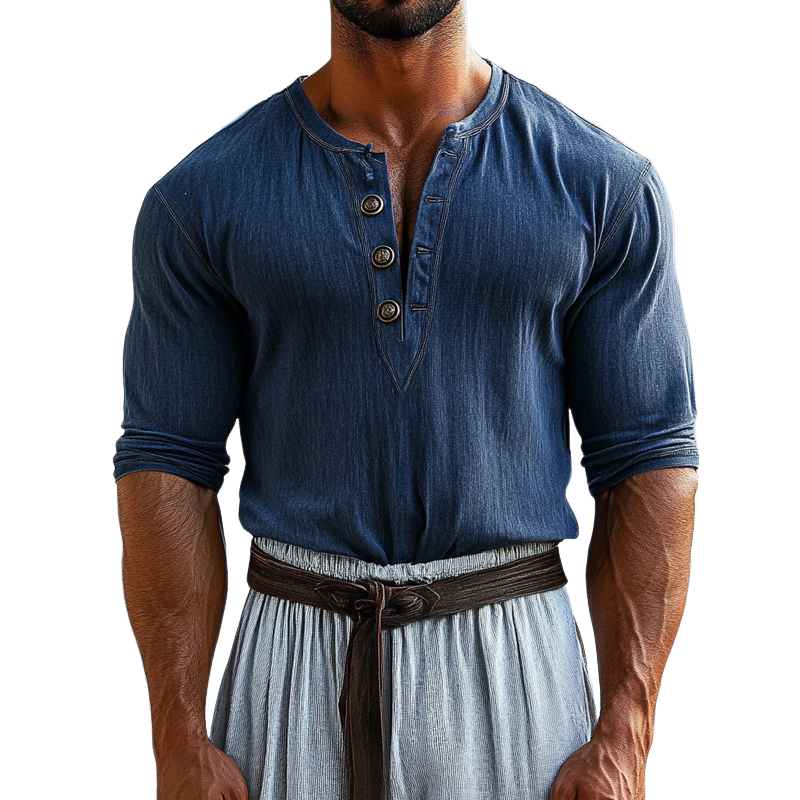 Men's Casual Button Round Neck Short Sleeve T-Shirt MTA0339D1X