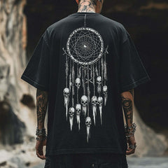 Men's Retro Casual Dreamcatcher Skull Print Round Neck Short Sleeve T-Shirt MTA2152C7TO