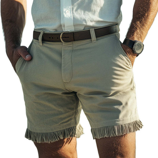 Men's Summer Retro Light Green Tassel Patchwork Shorts MTA3150C4U