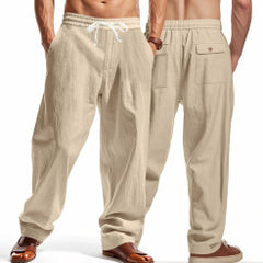 Men's Casual Loose-Fit Trousers with Adjustable Waistband and Side Pockets
