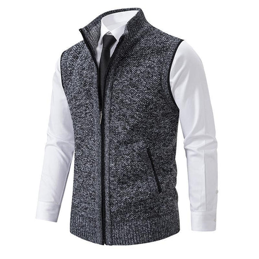 Men's Casual Solid Color Stand Collar Sleeveless Knitted Vest 19972434Y