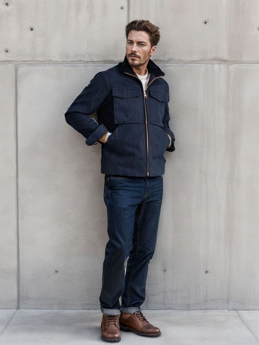 Olive Green Utility Jacket with Casual Elegance for Men