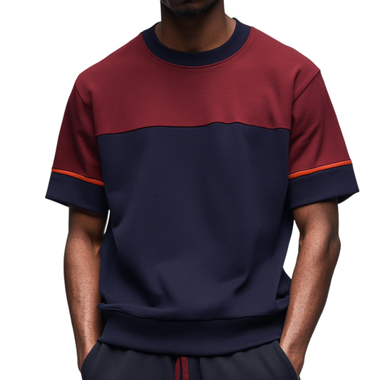 Men's Retro Casual Colorblock Round Neck Short Sleeve T-Shirt MTA2184C5TO