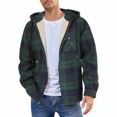 Flannel European And American Men's Jacket 2024 New Amazon Long-sleeved Hooded Plus Velvet Loose Men's Casual Jacket