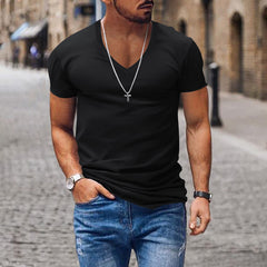 Men's Waffle Solid Color V Neck Solid Color T-Shirt 42598906X
