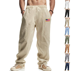 Men's Casual Loose-Fit Pants with Flag Patch - Perfect for Everyday Wear