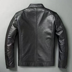 Classic Motorcycle Jacket With Distressed Finish For Men