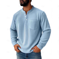 Stylish Henley Shirt With Vertical Stripes For Men - Perfect For Casual And Everyday Wear