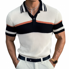 Men's Casual Contrast Lapel Slim Fit Knitted Short Sleeve Polo Shirt MTA1775C7M
