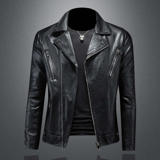 Men's Vintage Biker Lapel Leather Jacket MTA2073C7X