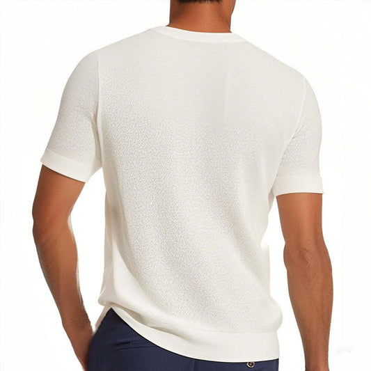 Men's Casual Round Neck Loose Knitted Short Sleeve Sweater T-Shirt MTA2657C2M