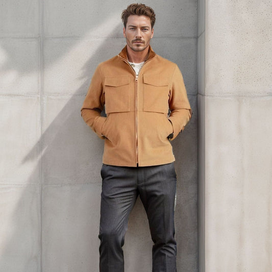 Olive Green Utility Jacket with Casual Elegance for Men