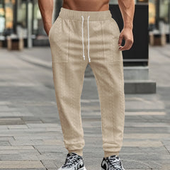 Men's Fashionable Textured Jogger Pants with Adjustable Drawstring Waist