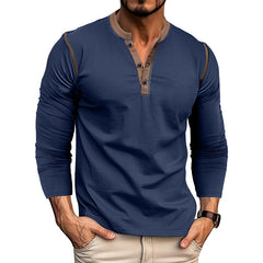 Men's Stylish Henley Long Sleeve T-Shirt - Perfect For Casual And Everyday Wear