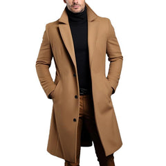 Men's Solid Notch Lapel Single-breasted Mid-length Coat 14523733Z