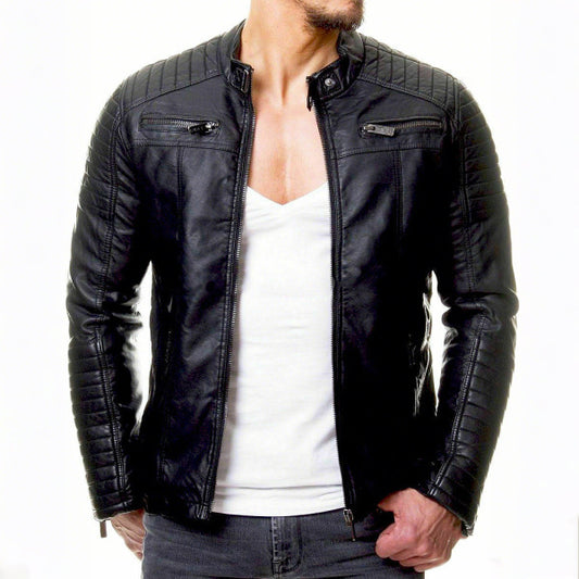 Men's Fashion Crocodile Leather Stand Collar Single Breasted Slim Fit Jacket 22007630M