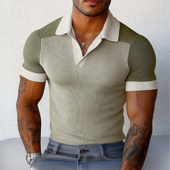 Men's Summer Comfortable Elastic Colorblock Polo Shirt MTA0382D1U