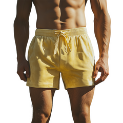 Men's Spring And Summer Fashion Casual Solid Color Elastic Waist Suede Beach Shorts MTA0391D4K