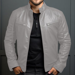 Stylish Men's Biker Jacket With Zippered Pockets And Sleek Design