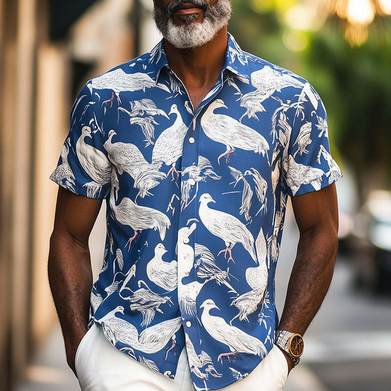 Men's Spring Fashion Pigeon Printed Casual Sports Short Sleeve Shirt MTA0975D7P