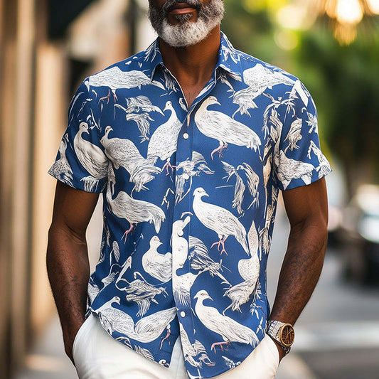 Men's Spring Fashion Pigeon Printed Casual Sports Short Sleeve Shirt MTA0975D7P
