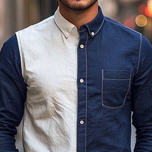 Men's Spring And Autumn Cotton And Linen Contrast Color Stitching Shirt MTA2581C7U