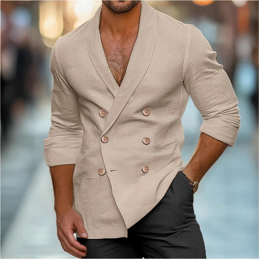 Double-Breasted Casual Blazer for Men - Stylish and Versatile Design