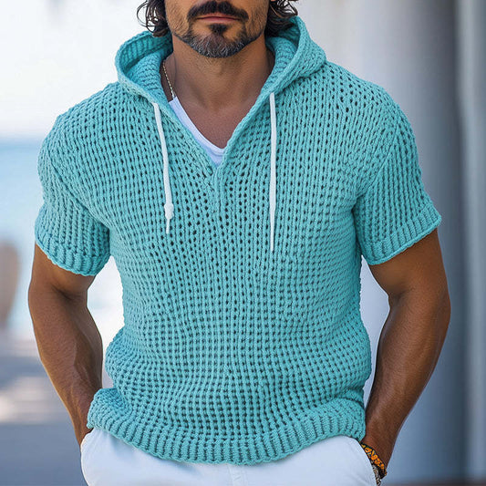 Men's Spring Fashion Woven Slim Fit Hooded Short Sleeve T-Shirt MTA0817D7P