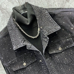 Sparkling Black Denim Jacket and Pants Set - Perfect for Night Out and Fashion Events
