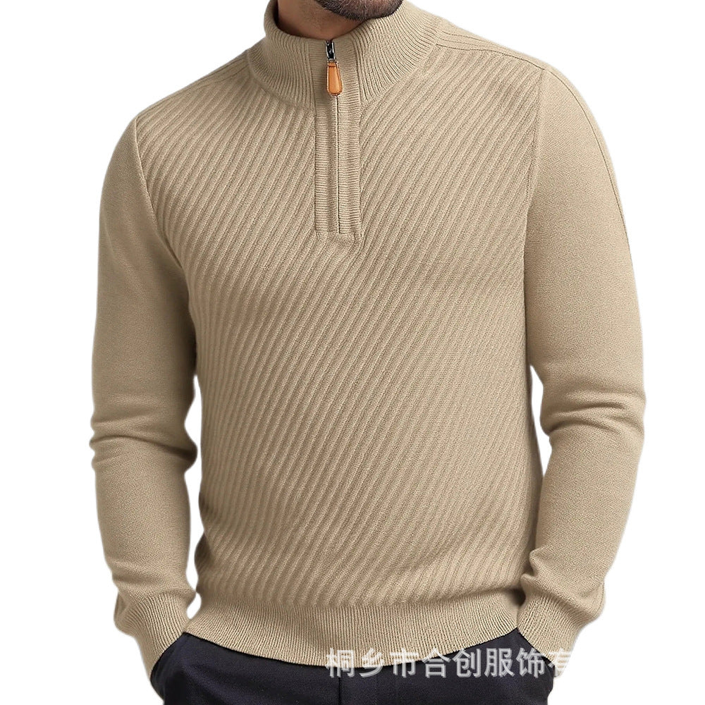 Men's Stylish Half-Zip Ribbed Sweater For Casual And Formal Wear