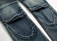 Men's Vintage Distressed Washed Biker Jeans
