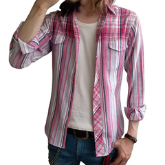 Men's Retro Casual Geometric Print Lapel Long Sleeve Shirt MTA3141C0TO