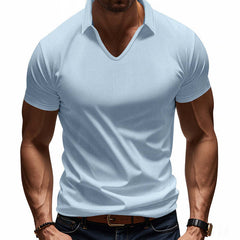 Men's Solid Color Waffle Lapel Short Sleeve POLO Shirt MTA0158D6X