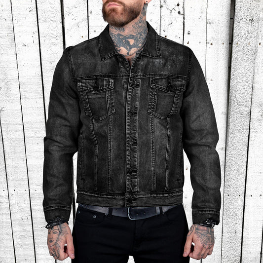 Classic Denim Jacket with Stylish Tattoo-Inspired Design