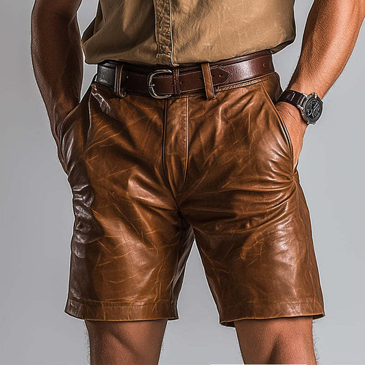 Men's Vintage Casual Leather Shorts MTA0245D9TO