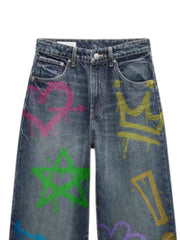 Graffiti Art Denim Jeans - Bold and Expressive Streetwear Design
