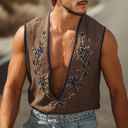 Boho Chic Embroidered Vest with Denim Shorts