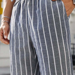Men's Casual Cotton And Linen Striped Elastic Beach Pants MTA0386D6X